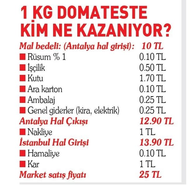 Halde 10 TL Olan Domates Marketlere Gelene Kadar 25 TL Nasıl Oluyor? 1 KG Domates'te Kim Ne Kadar Kazanıyor?